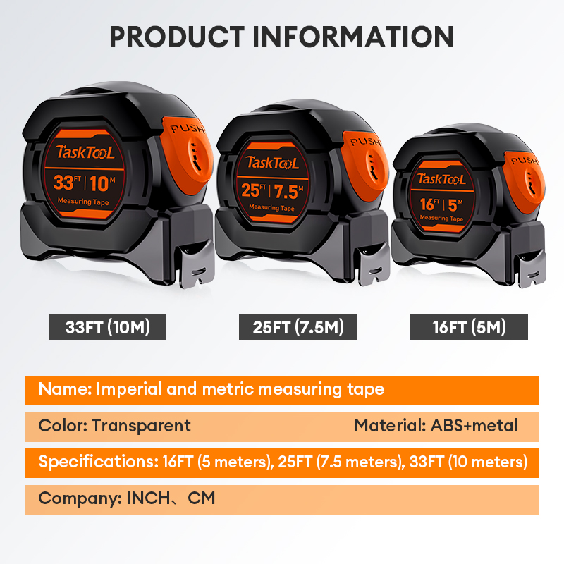 TASKTOOL Fluorescent Tape Measure Self Locking High Precision Measuring ...