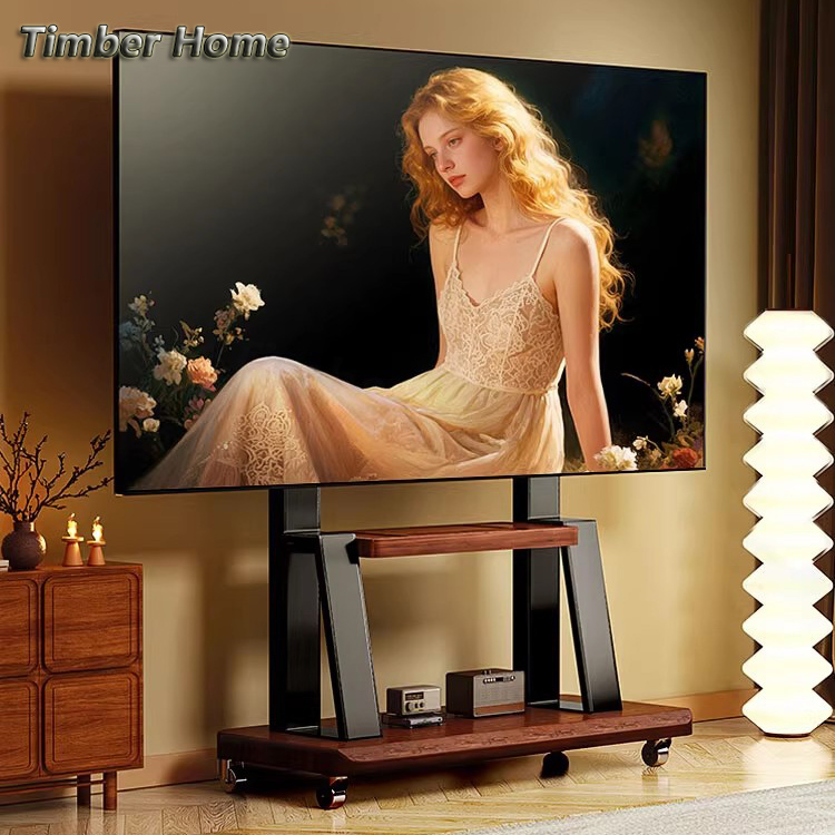 Timber home TV stand 32-75 Inch Mobile TV rack with 360° Wheel ...