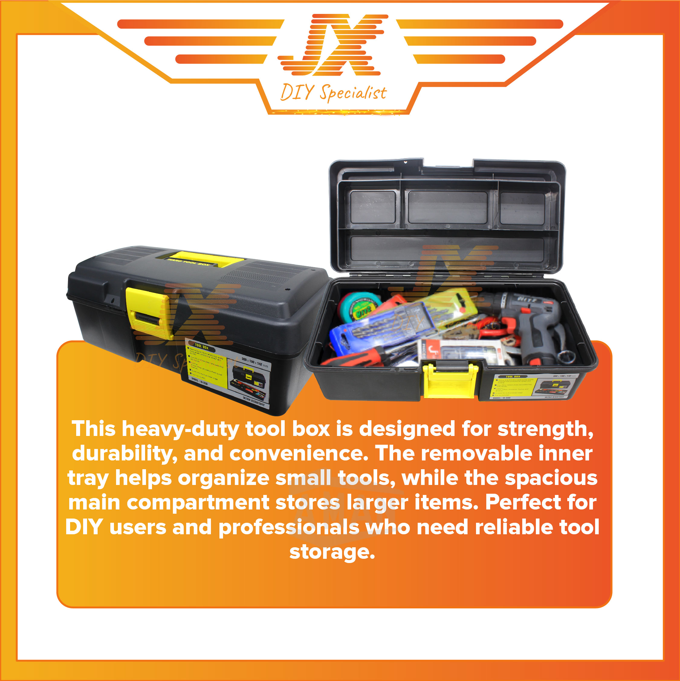 15 Inch Heavy Duty Quality Plastic Tool Box Hardware Multipurpose ...