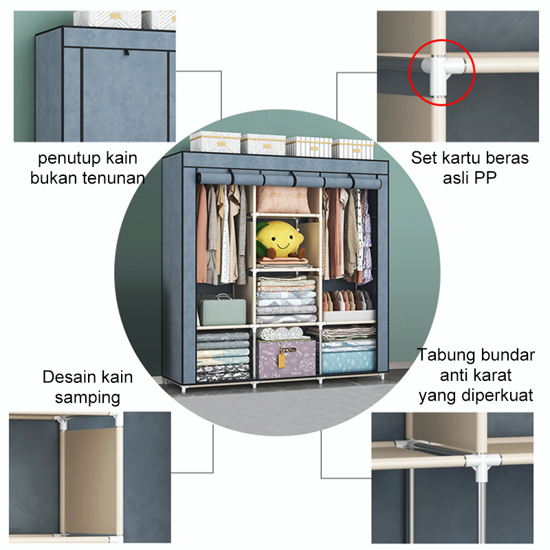 Wardrobe Almari Baju Rak Clothes Storage Cabinet with Sizes and Color ...