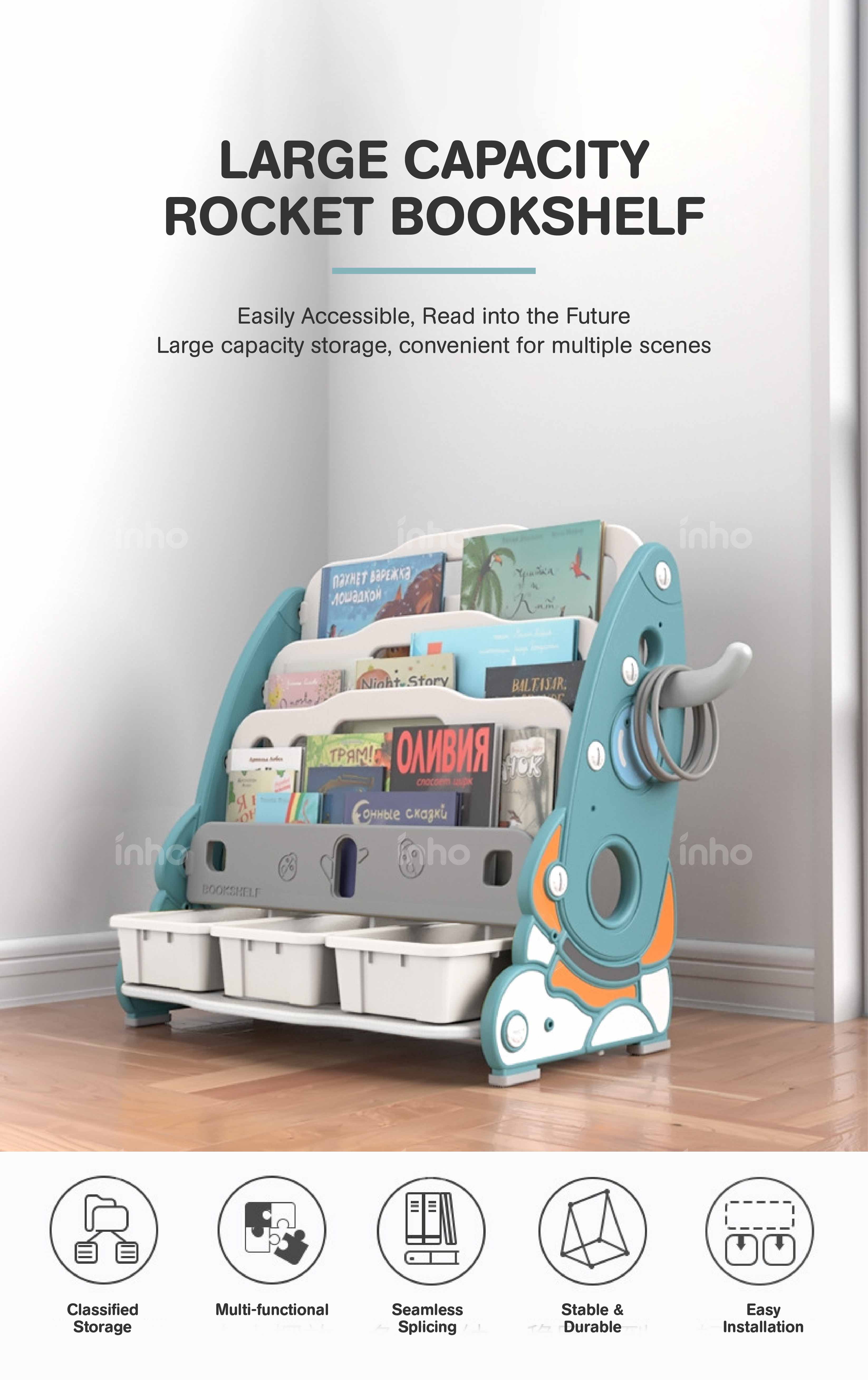 INHO L53cm (4/5 Layers) Rocket Design Child Book Toy Utility Bookshelf ...