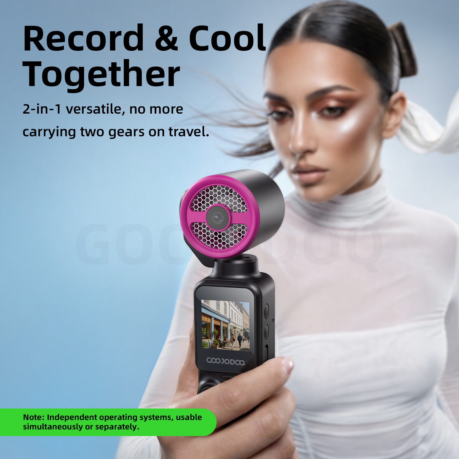 GOOJODOQ 2 in 1 Handheld Camera Fan 100-level Wind High Speed Fan With ...