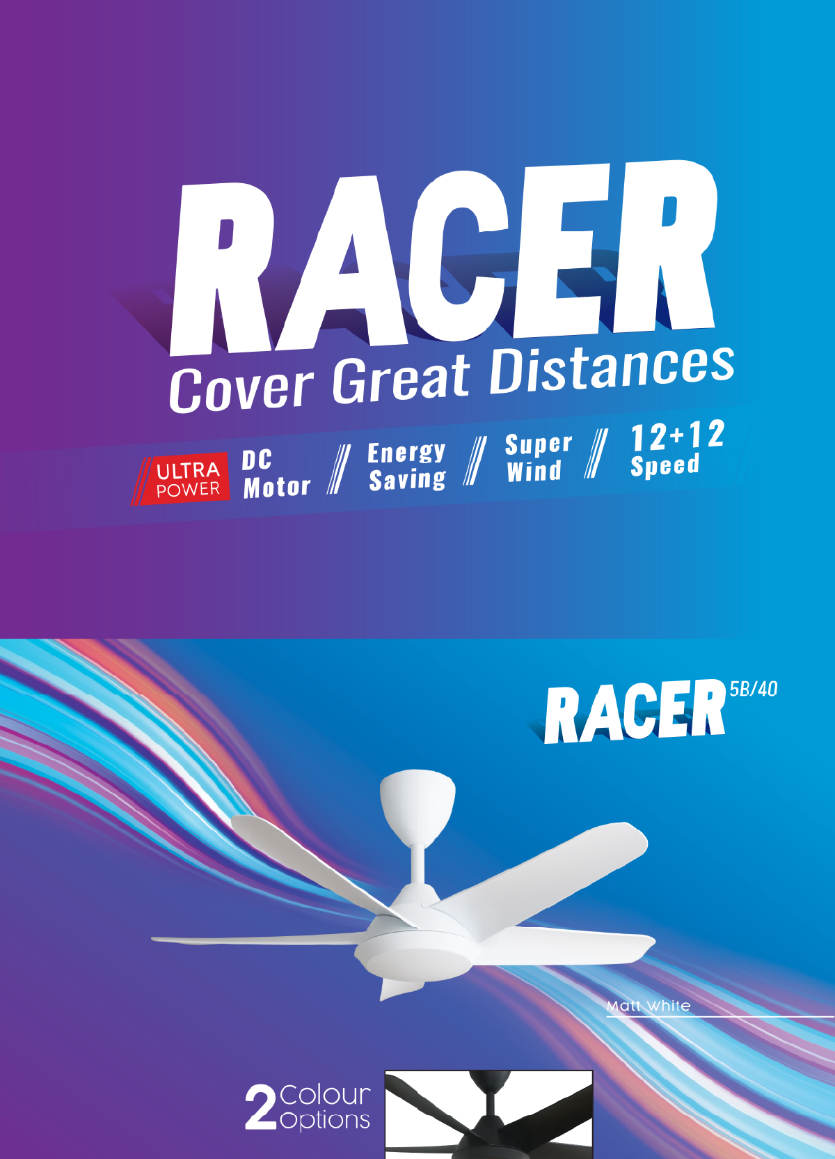 ALPHA Alkova RACER DC Motor Ceiling Fan with 5 Blades 12 Speed Remote ...