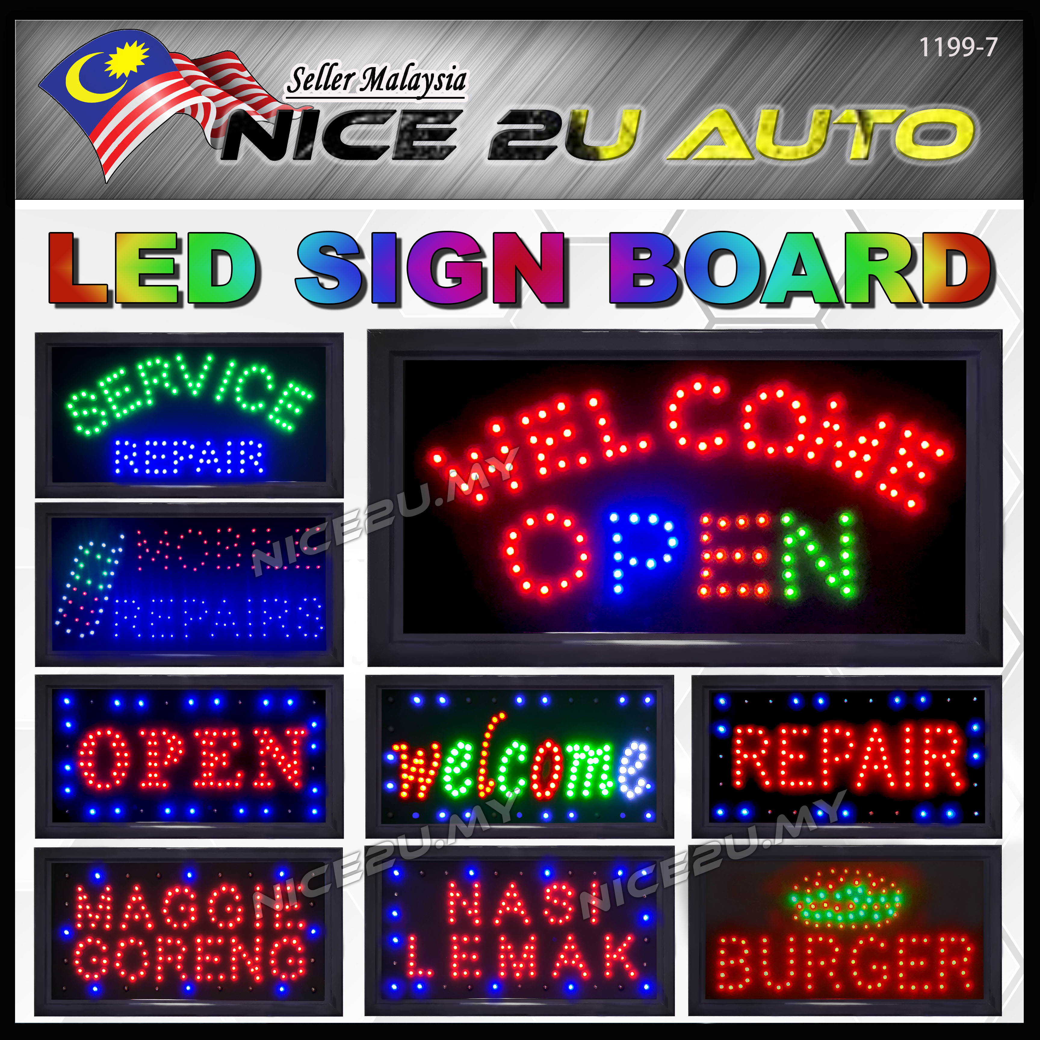 LED Sign Board Display Light With Metal Hang Chain 48x25CM Open Selamat ...