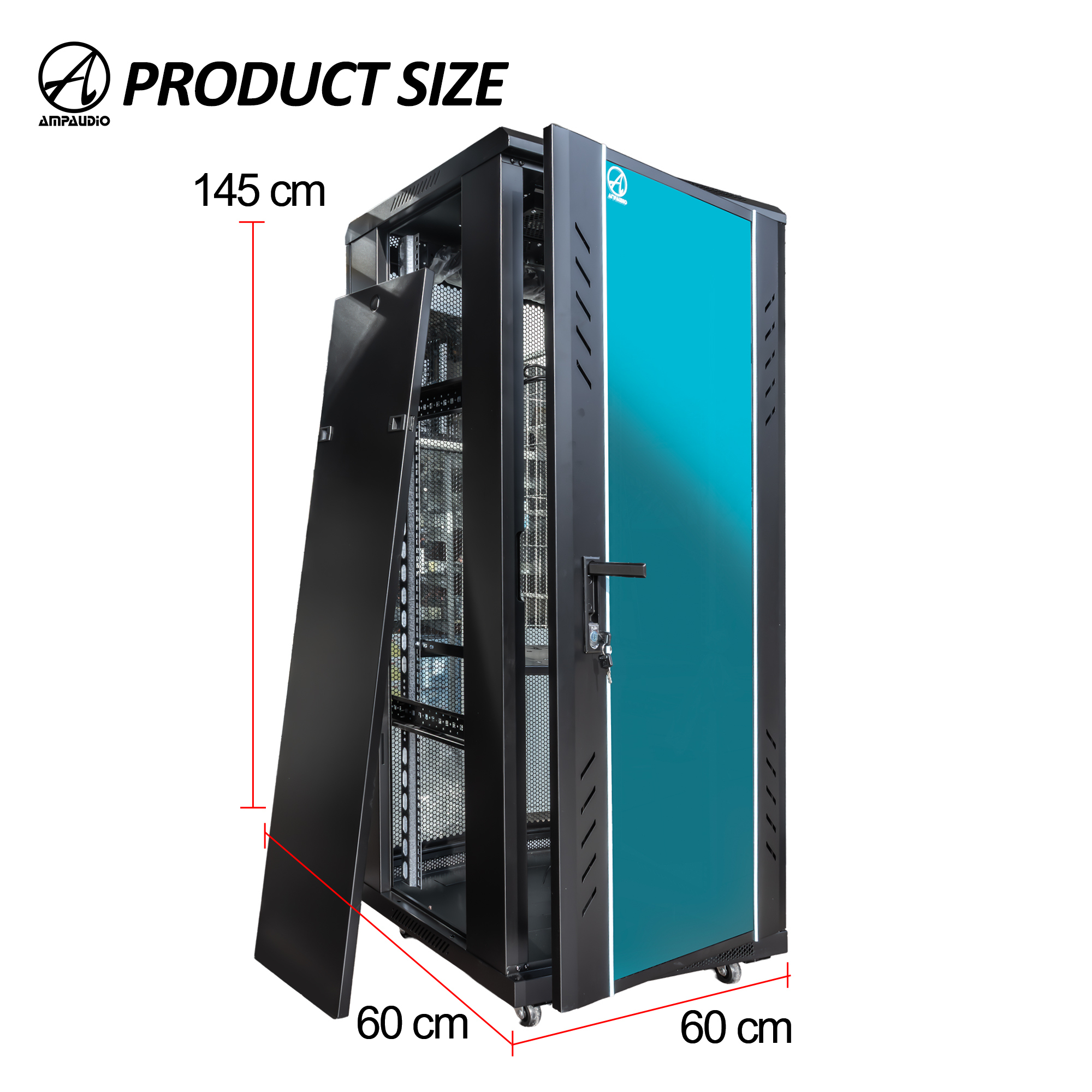 AmpAudio 28U Server Rack 60 cm Deep Cabinet Glass Door with PDU & Free ...
