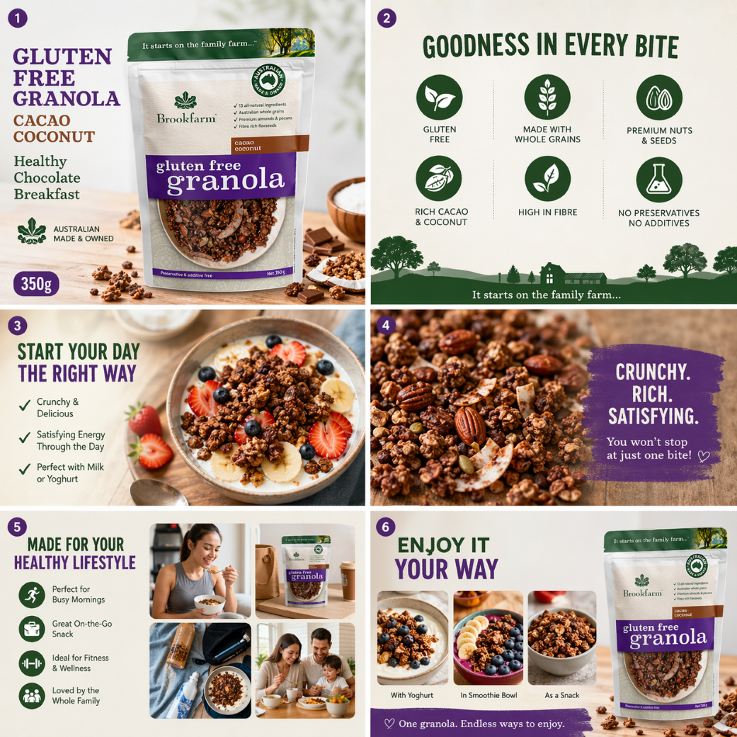Brookfarm Gluten Free Granola - Cacao Coconut 300g, Includes 13 all ...