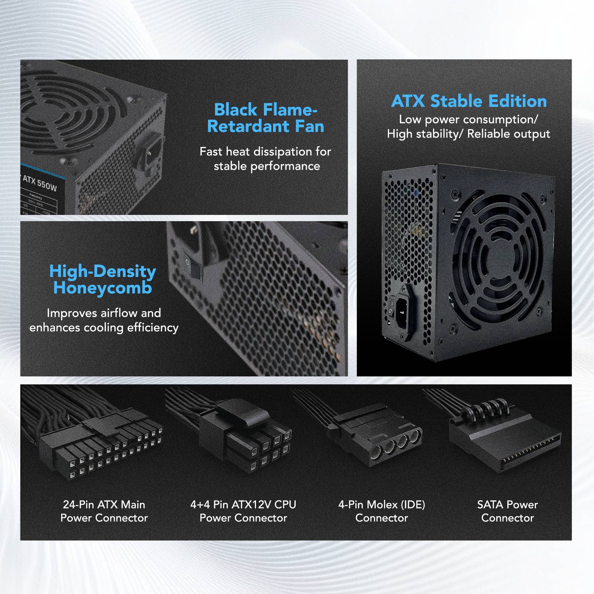 Juice Up CorePower 24-Pin ATX Power Supply 550W PSU / Stable Output 12V ...