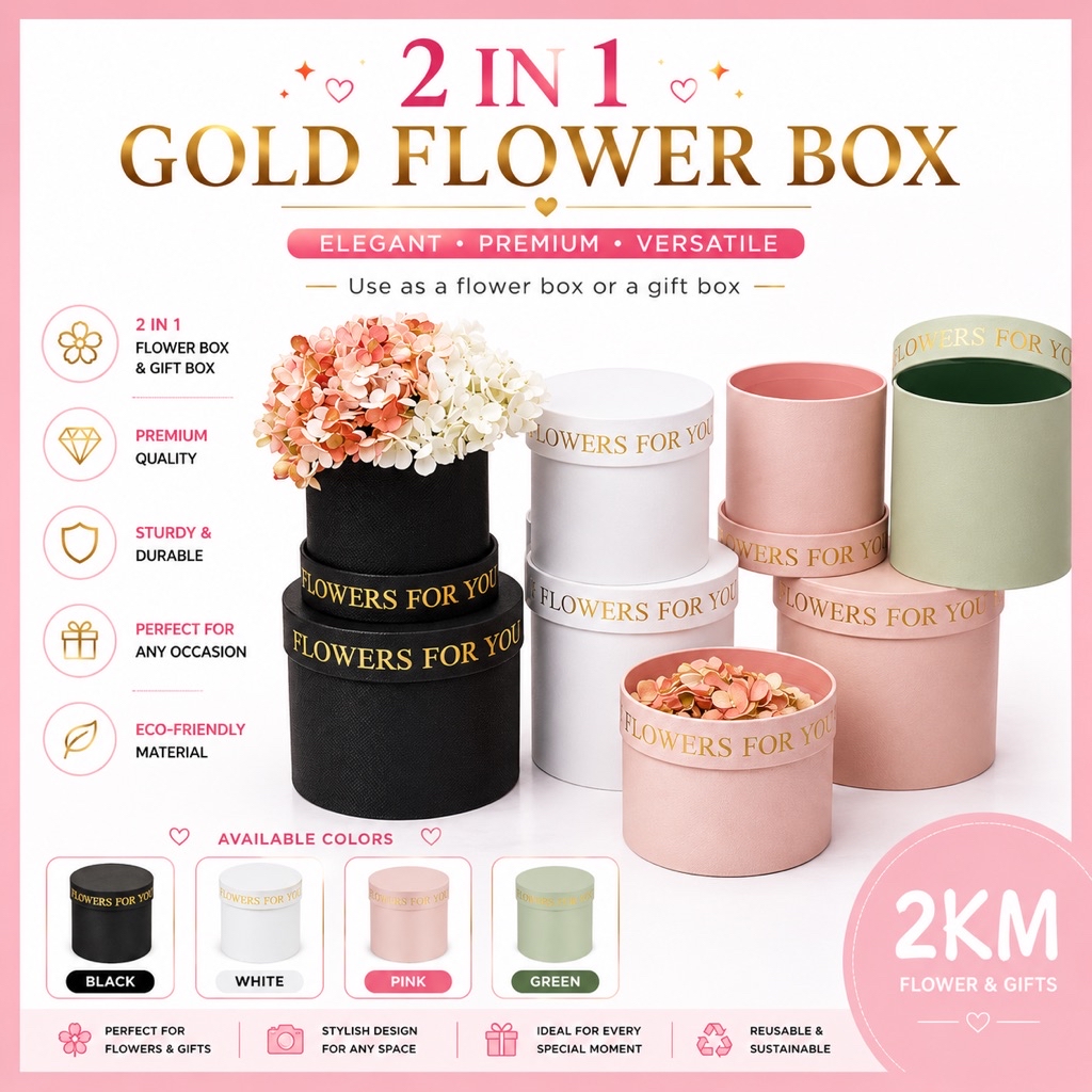 (2PCS ) 2IN1 GOLD FLOWER BOX Round Box Drawer Box Surprise Delivery ...