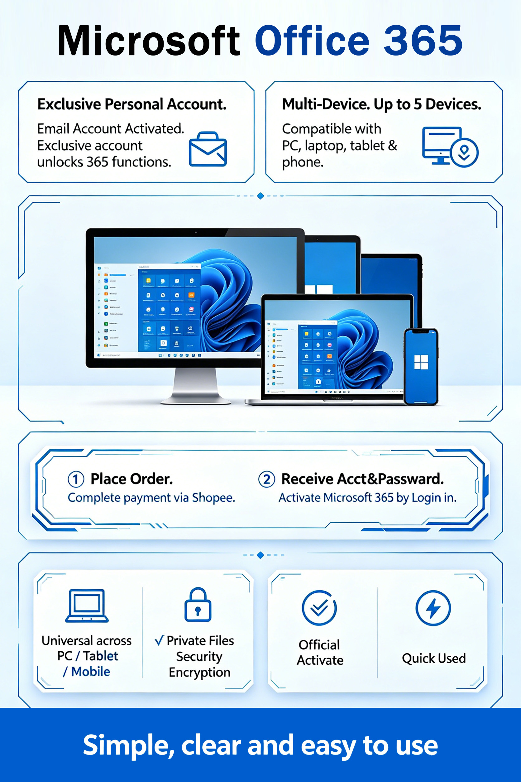 Microsoft Office 365 Email Acct Activate for 5 Devices Official Premium ...