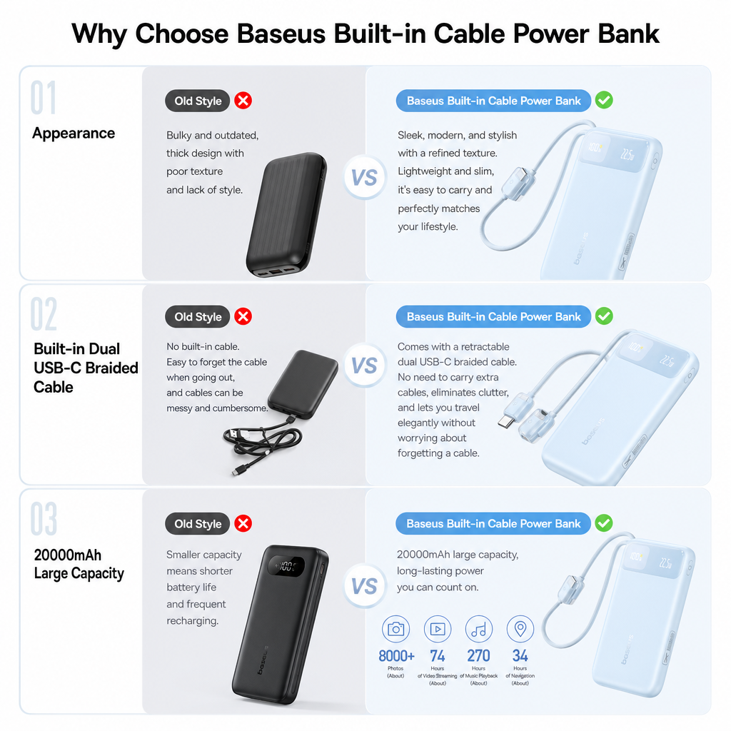 【CCC Certified】Baseus FC11 20000mAh 22.5WDual-Cable Power Bank Digital ...