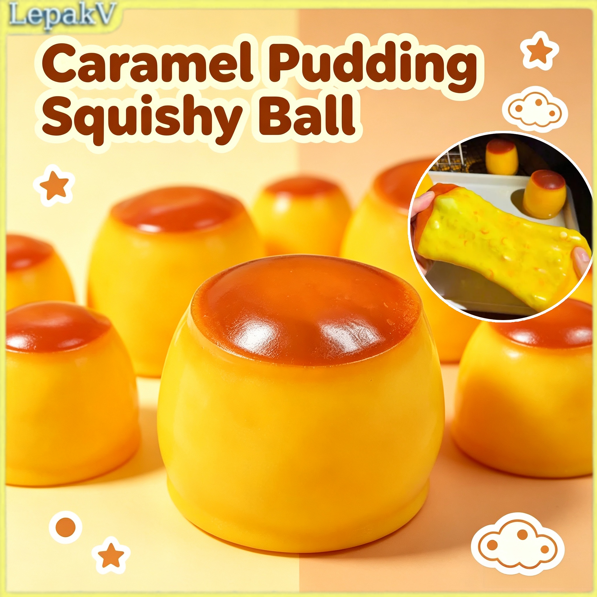 [HOT]Crunchy Caramel Pudding Squeeze Handmade Slow Rebound Round Blocks ...
