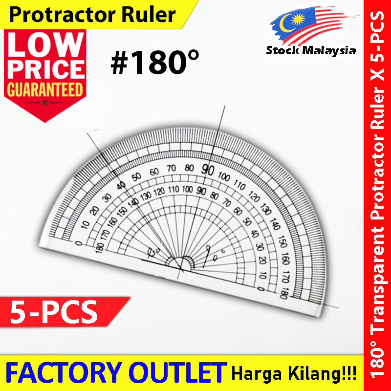 【5-PCS】 180° Protractor Ruler Student 180° Ruler Pembaris Bulat Separuh ...