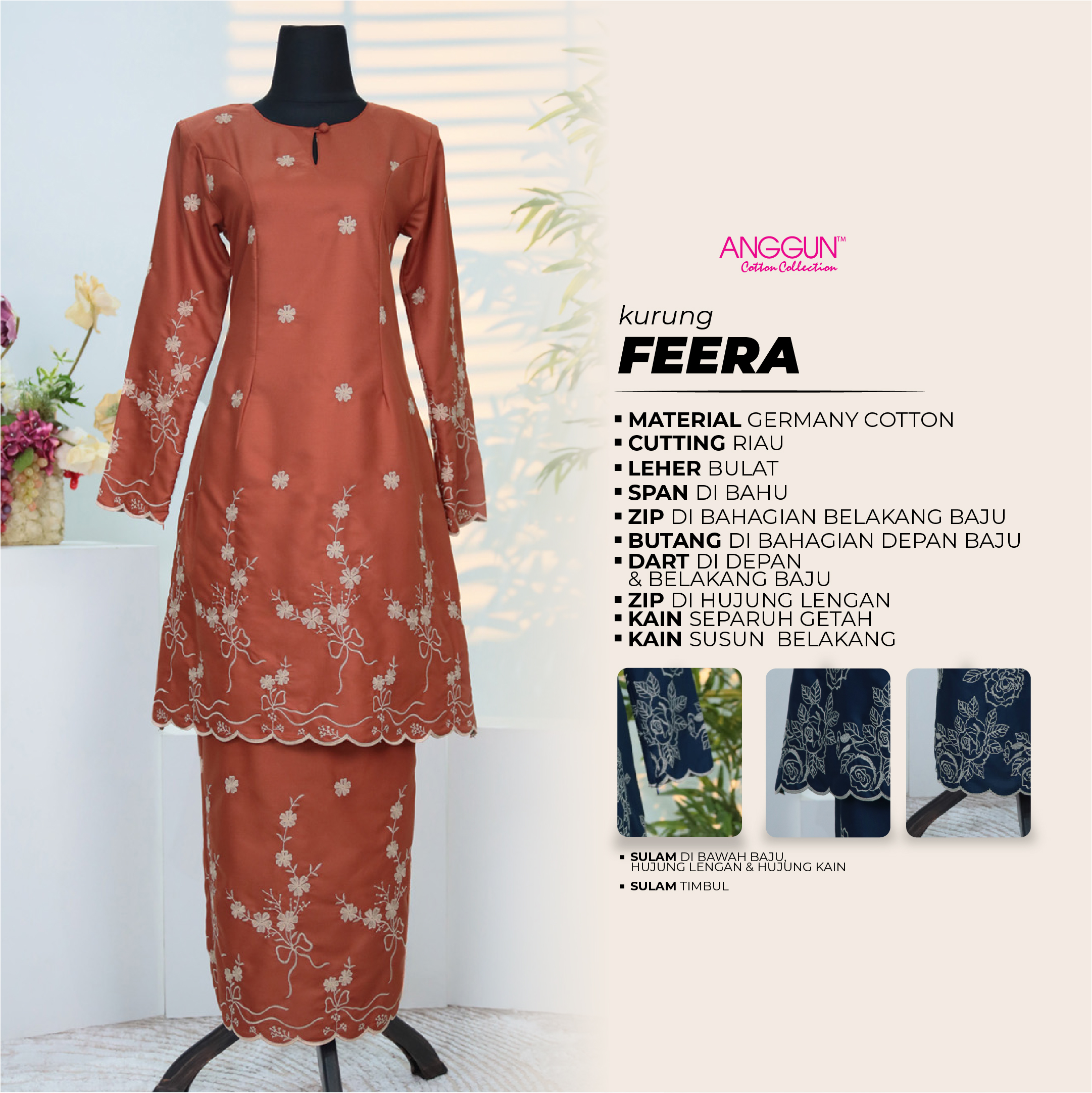 ANGGUN COTTON Baju Kurung Feera 10 Colour Material Germany Cotton ...