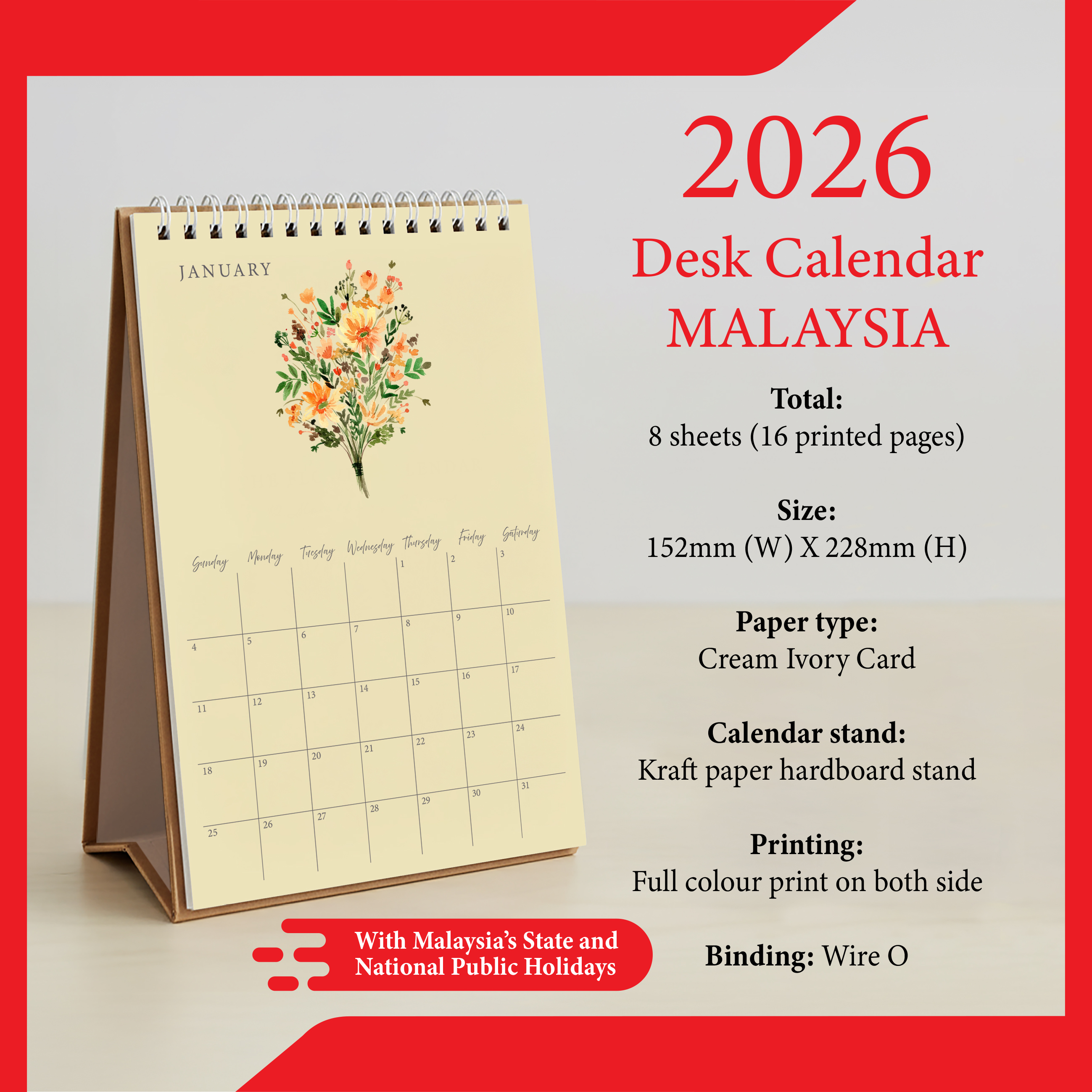 2026 The Flower Calendar With Monthly Planner|Exclusive Table/Desk