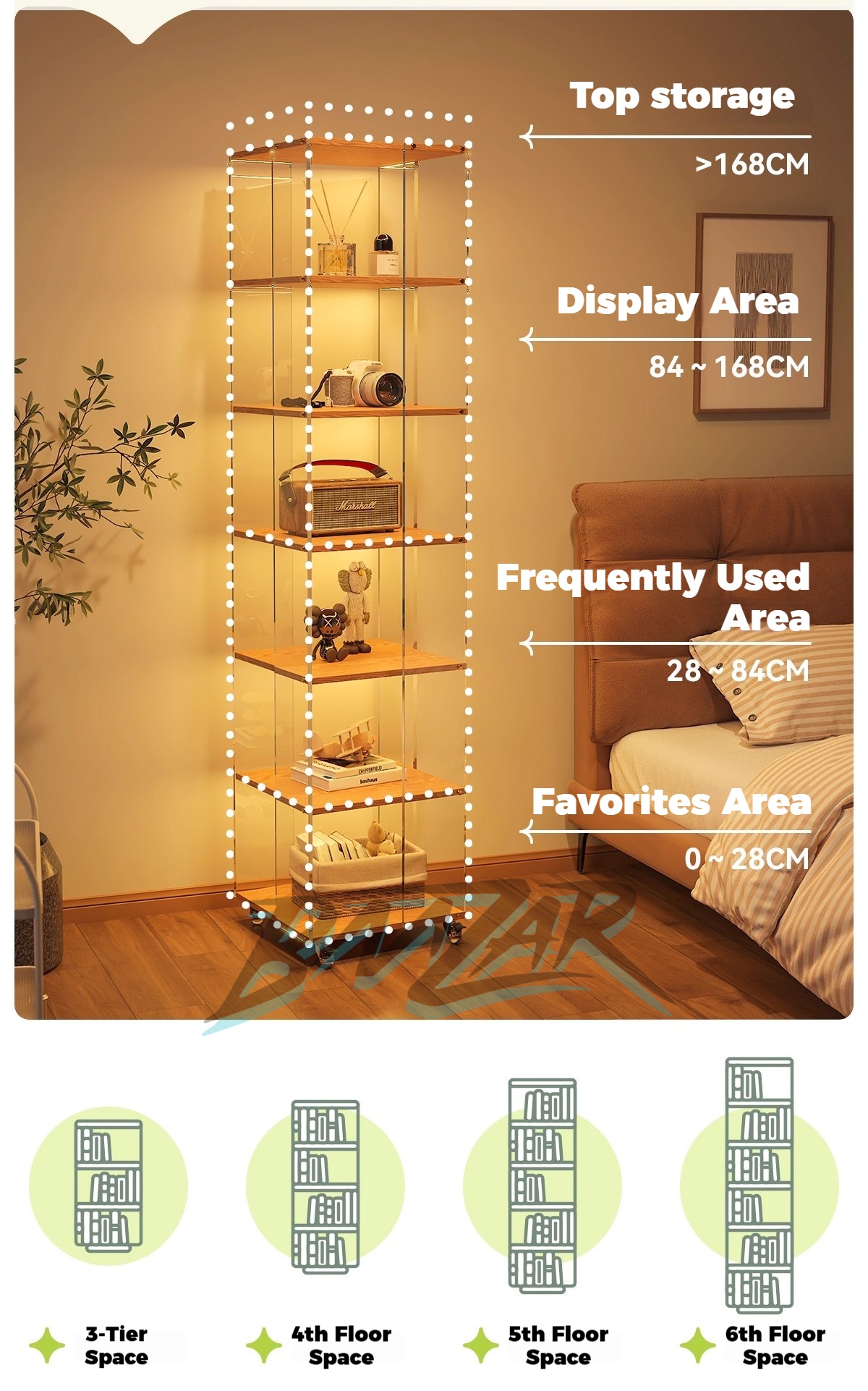 𝐁𝐌𝐙𝐀𝐑 Rotating Bookshelf Storage Rack Mobile Display Cabinet Floor ...