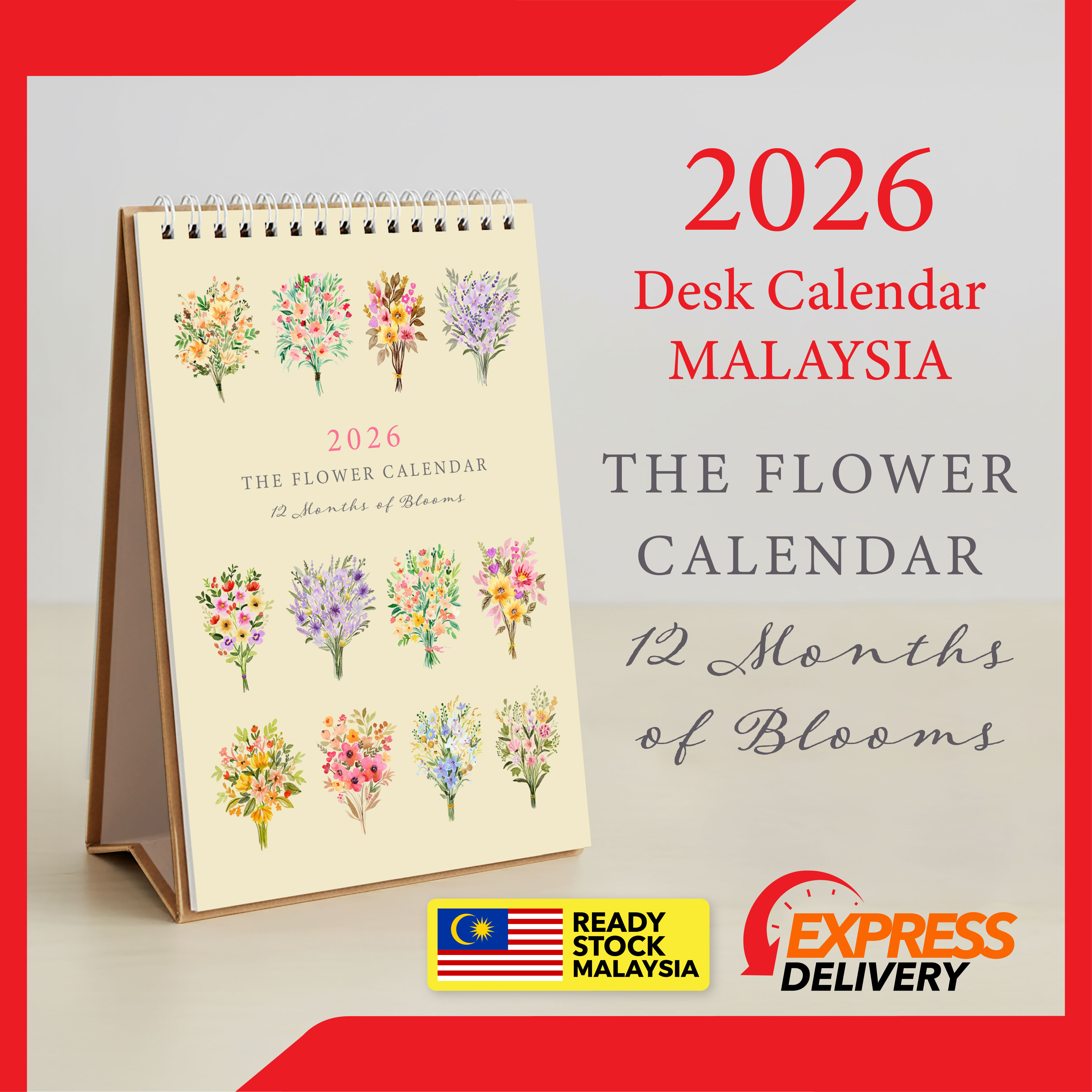 2026 The Flower Calendar With Monthly Planner|Exclusive Table/Desk
