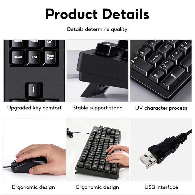 Office Wired Keyboard and Mouse Combo Kit Laptop and PC Computers High ...