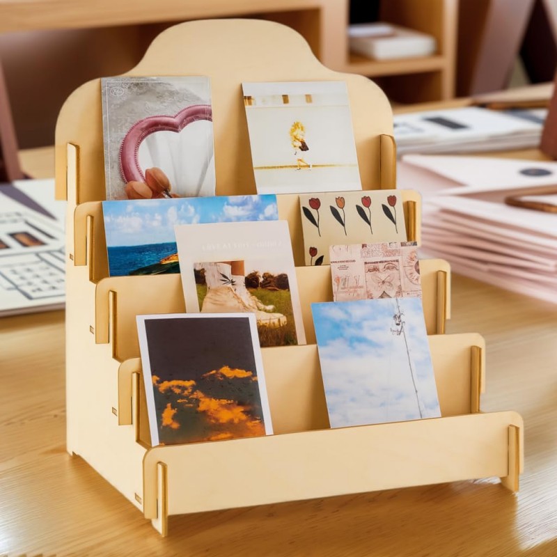 Wooden Table Storage Rack 4 Tier Greeting Card Display Stand For ...