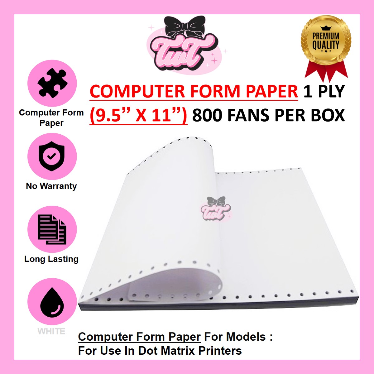 Computer Form Paper 1 PLY Single Layer 9.5