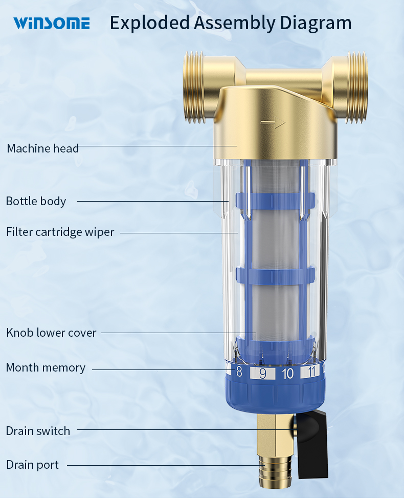Backwash Spin Down Sediment Water Filter 40 Micron Reusable Brass Pre ...