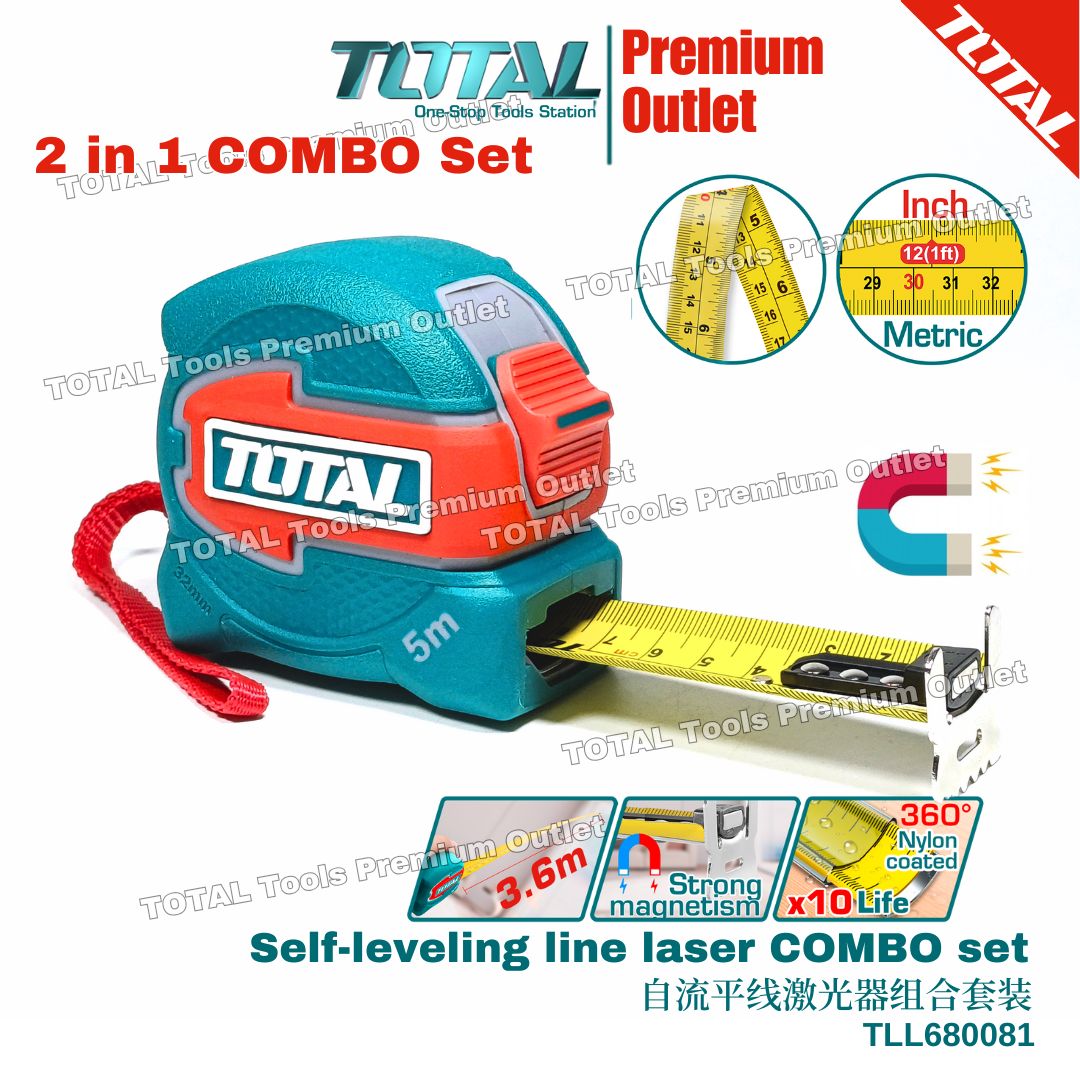 TOTAL Tools Measurement 2 in 1 COMBO set, Self-leveling line laser (2 ...