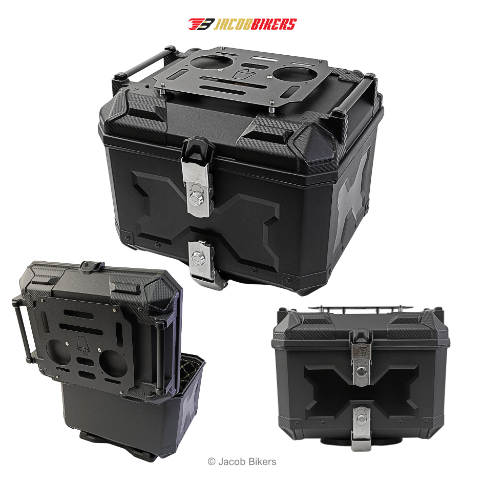 45L 55L X Design ABS Top Box & Cup Holder | Dual Lock | Black Grey Red ...