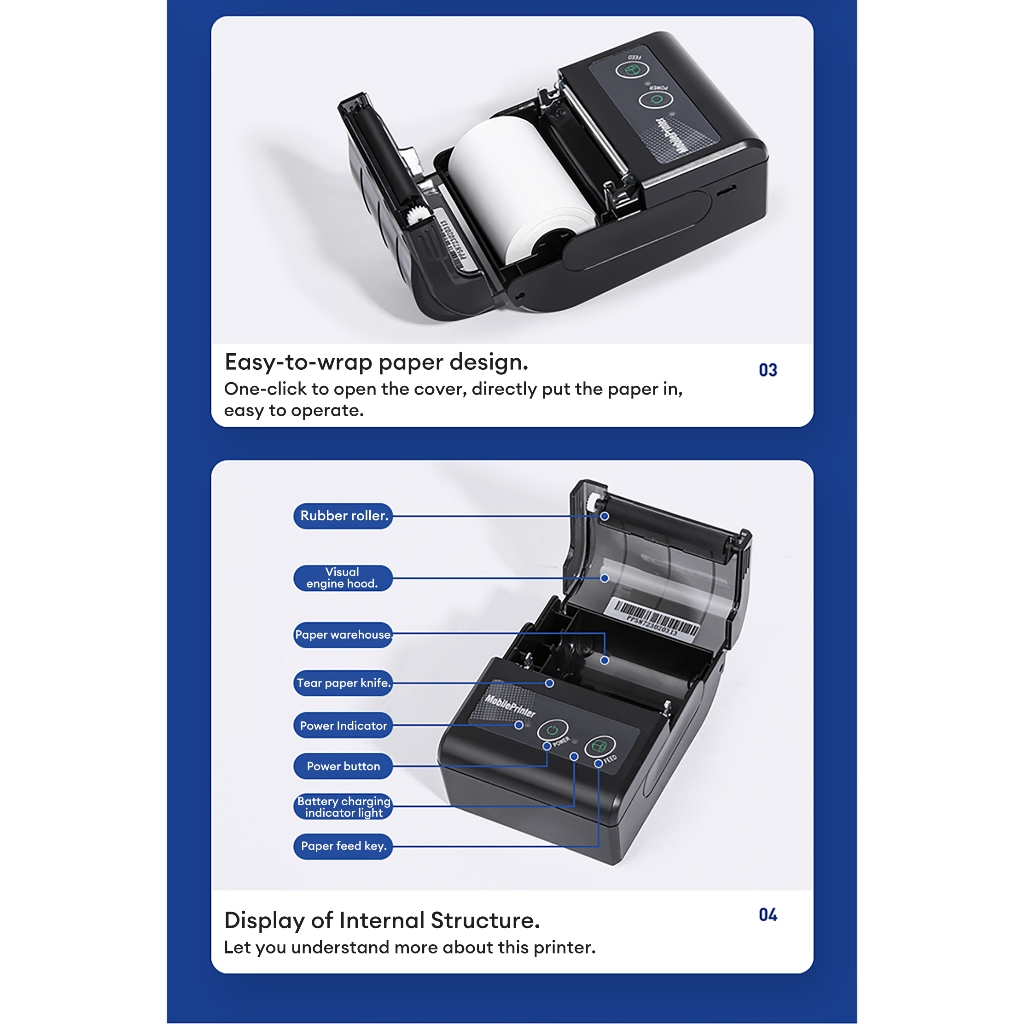 Printer 58mm Thermal Receipt Printer Bluetooth Portable Wireless Mini ...