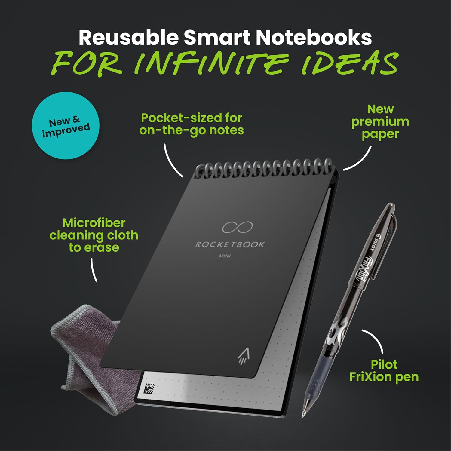 Rocketbook New Mini - Smart Reusable Notebook - Eco-Friendly Notebook ...