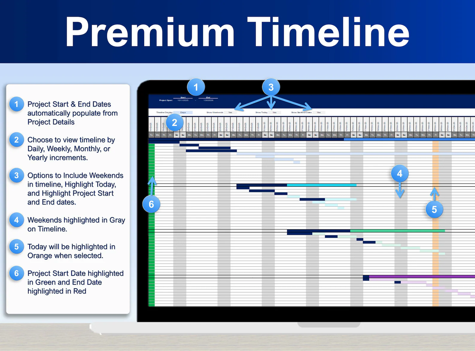 Premium Gantt Chart Excel Google Sheets Template Project Timeline ...