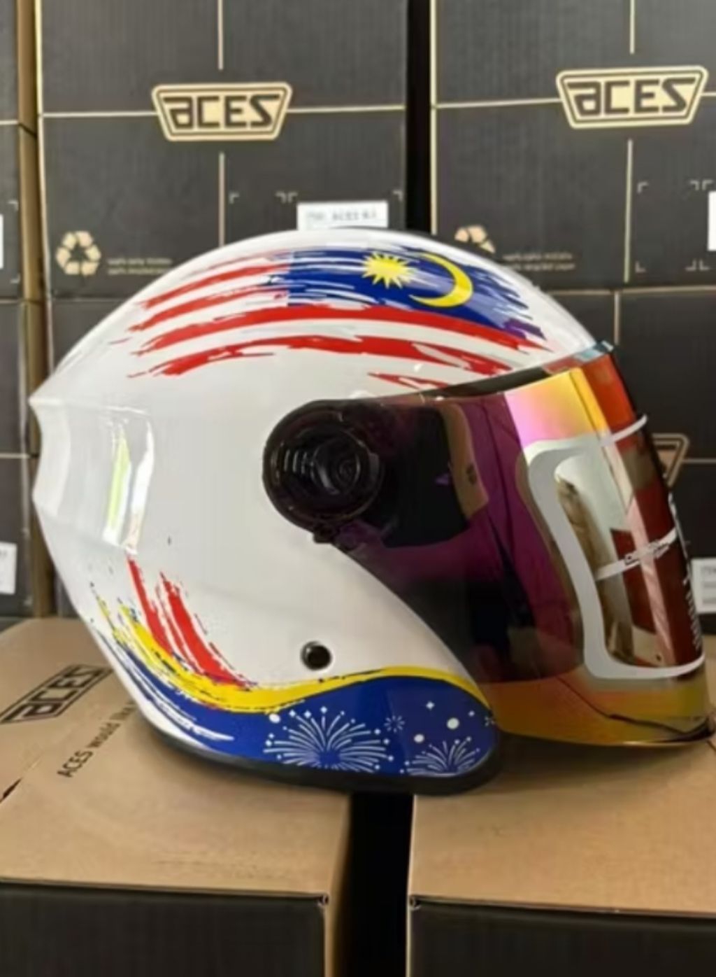 Helmet Merdeka ACES R1 Open Face Helmet With Rainbow Visor | Shopee ...