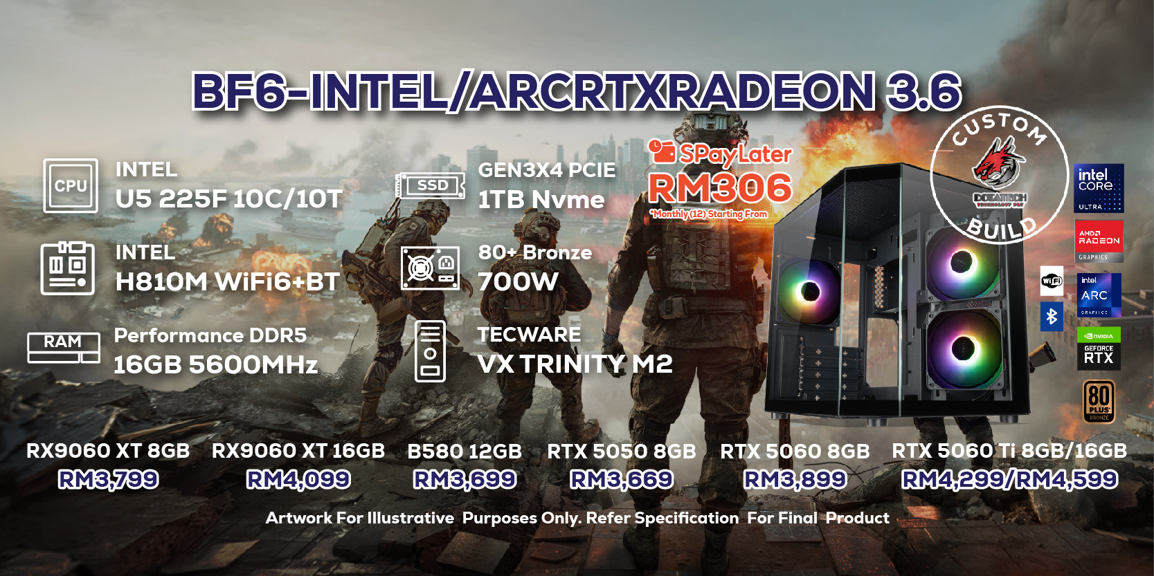 DOTATECH BF6-INTEL/ARCRTXRADEON 3.6 - CUSTOM PC GAMING PACKAGE Intel ...