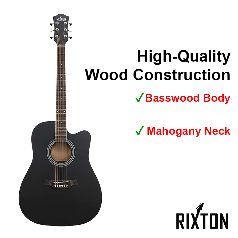 RIXTON 41 Inch Acoustic Guitar Basswood Wood Body & Back Cutaway ...