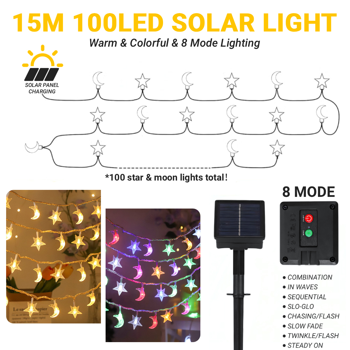 New Solar Moon Star String Lights 8Mode Fairy Crystal Ball Lampu Raya ...