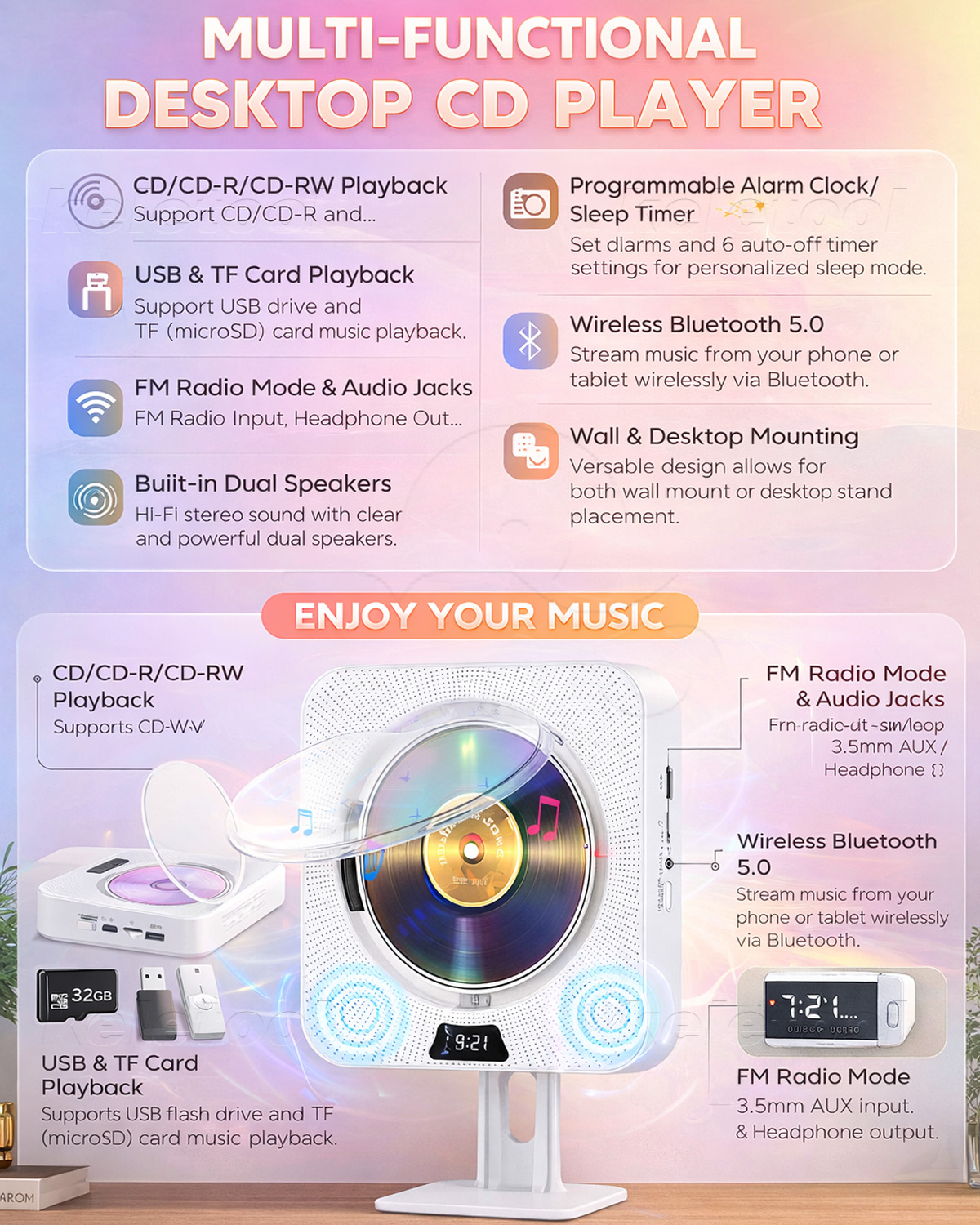 cd player dvd player Portable Bluetooth Desktop CD Player for Home ...