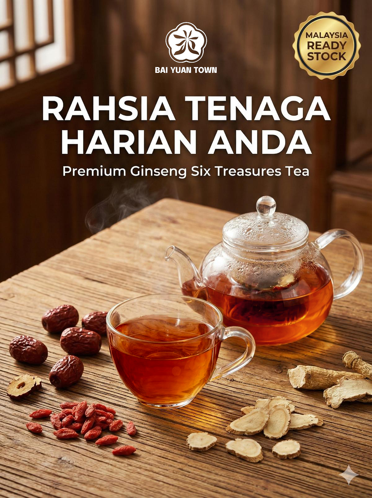 【Halal】BAI YUAN TOWNGinseng Tea Flower Set Drink Organik Flower Tea ...