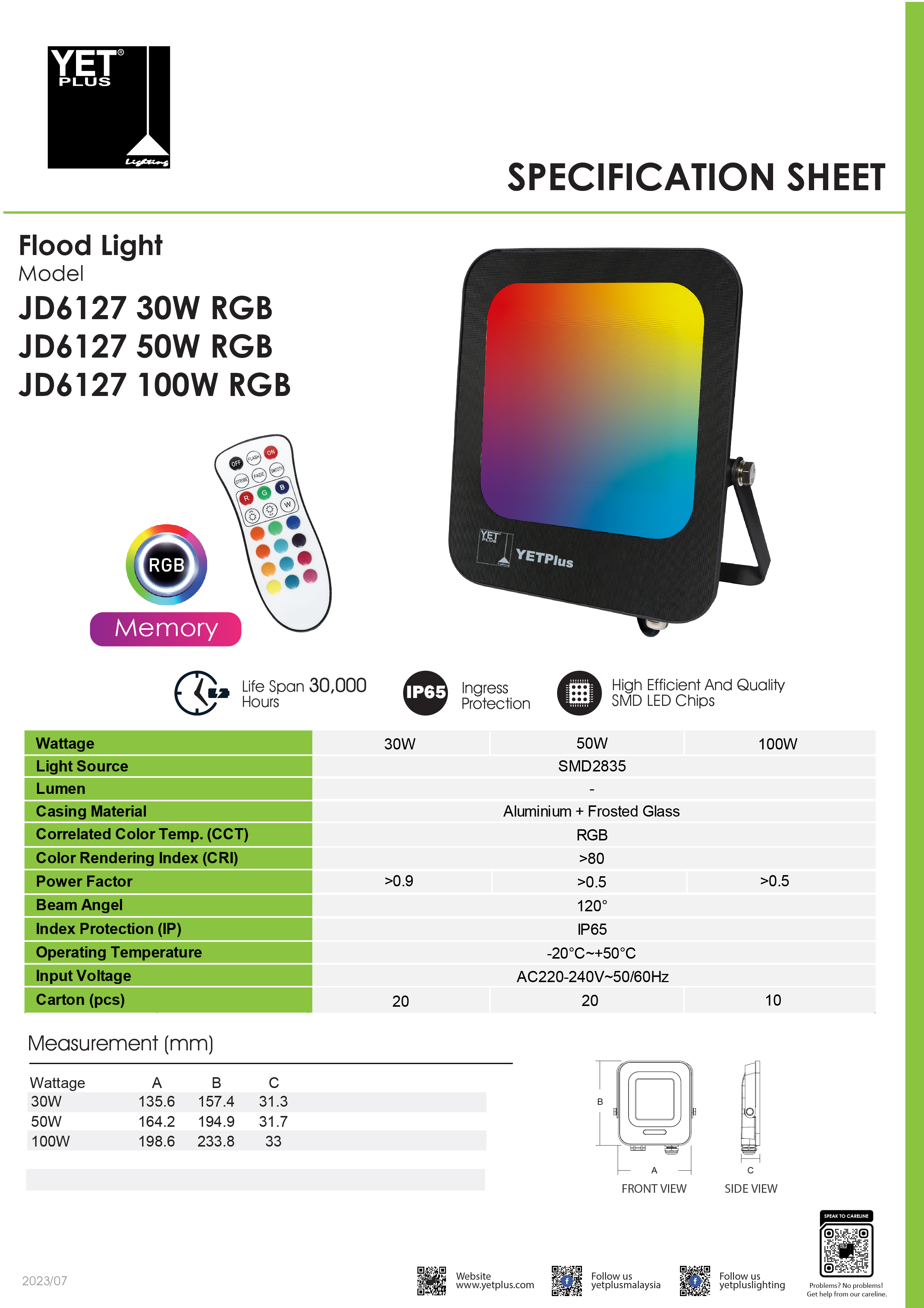 YETPlus JD6127 10W 30W 50W Remote RGB Sensor IP65 Wired Outdoor SIRIM ...