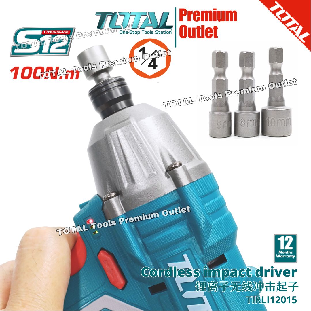 TOTAL Tools 12V Li-ion series Cordless impact driver 100Nm W/ 2pcs ...