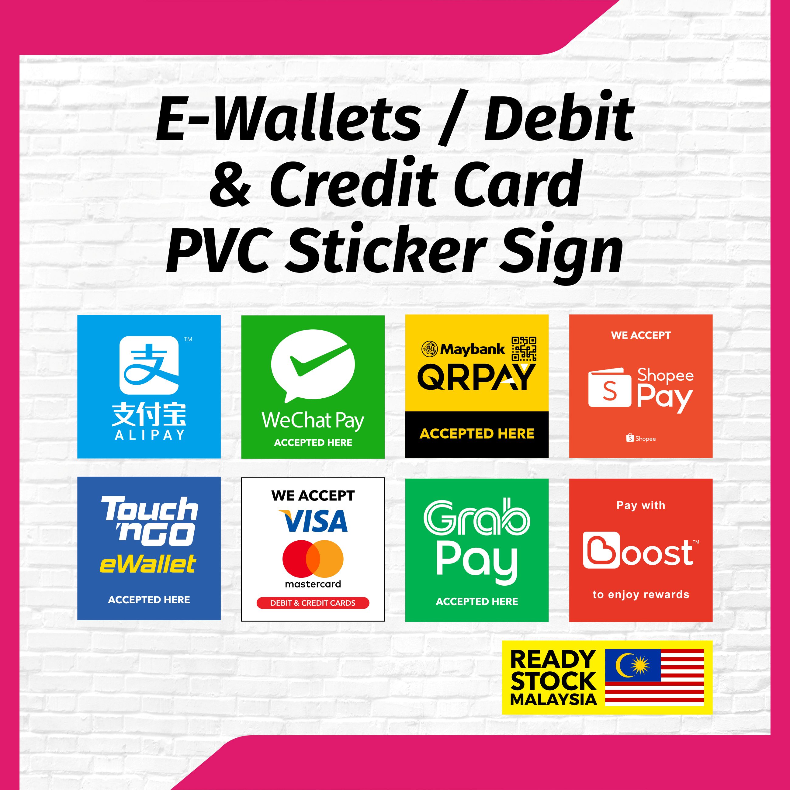 E-Wallet / Debit & Credit Card PVC Sticker Sign 15x15cm | Waterproof ...