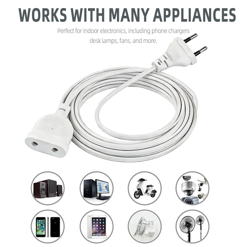 5M EU Standard 2-Pin Extension Cable – Durable Copper Core Power ...