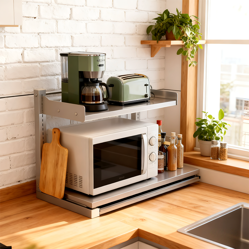 Kitchen Adjustable Microwave Storage Rack Rice Cooker Rack Pull-out ...