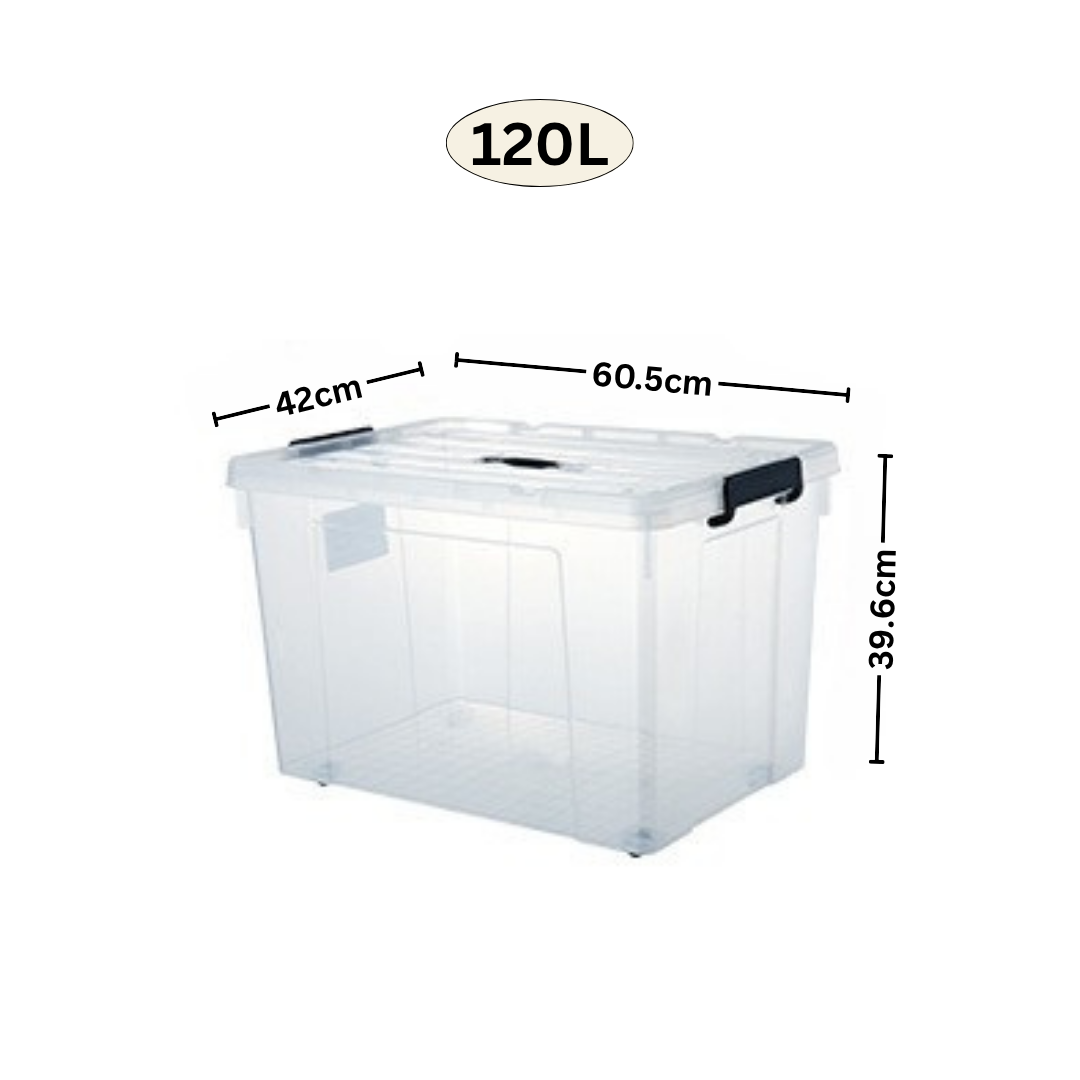 [JDHOME+]Transparent Plastic Storage Box (65L/90L/120L) with wheel ...