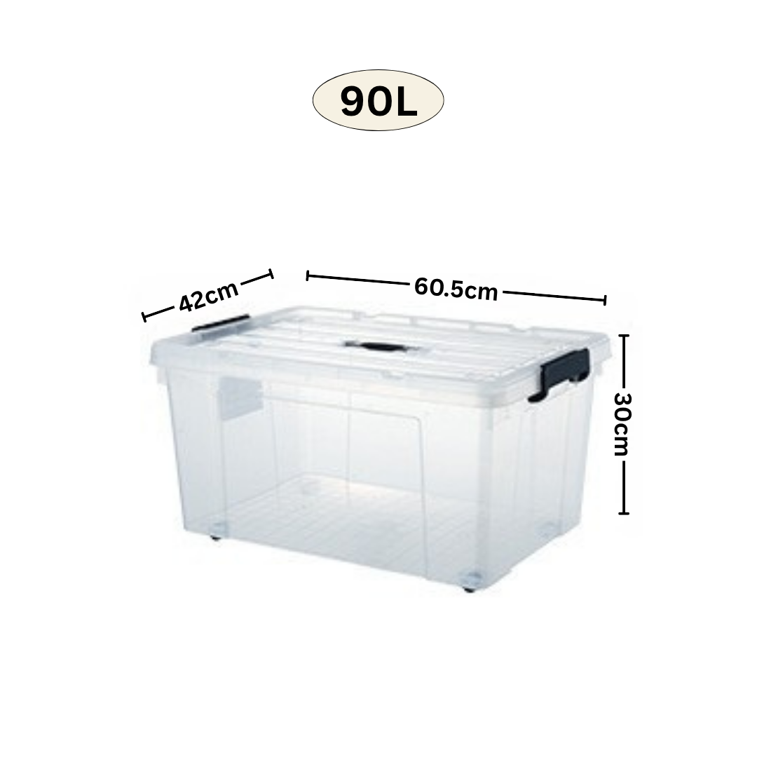 [JDHOME+]Transparent Plastic Storage Box (65L/90L/120L) with wheel ...