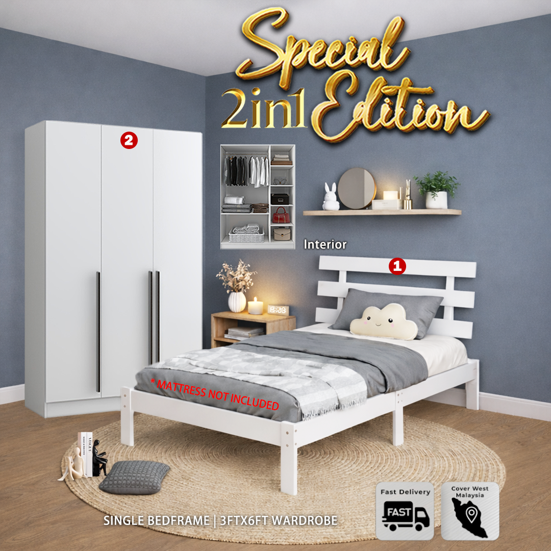 SKL Furniture Mall 3IN1 Single Bedroom Set With Wardrobe and Tilam ...