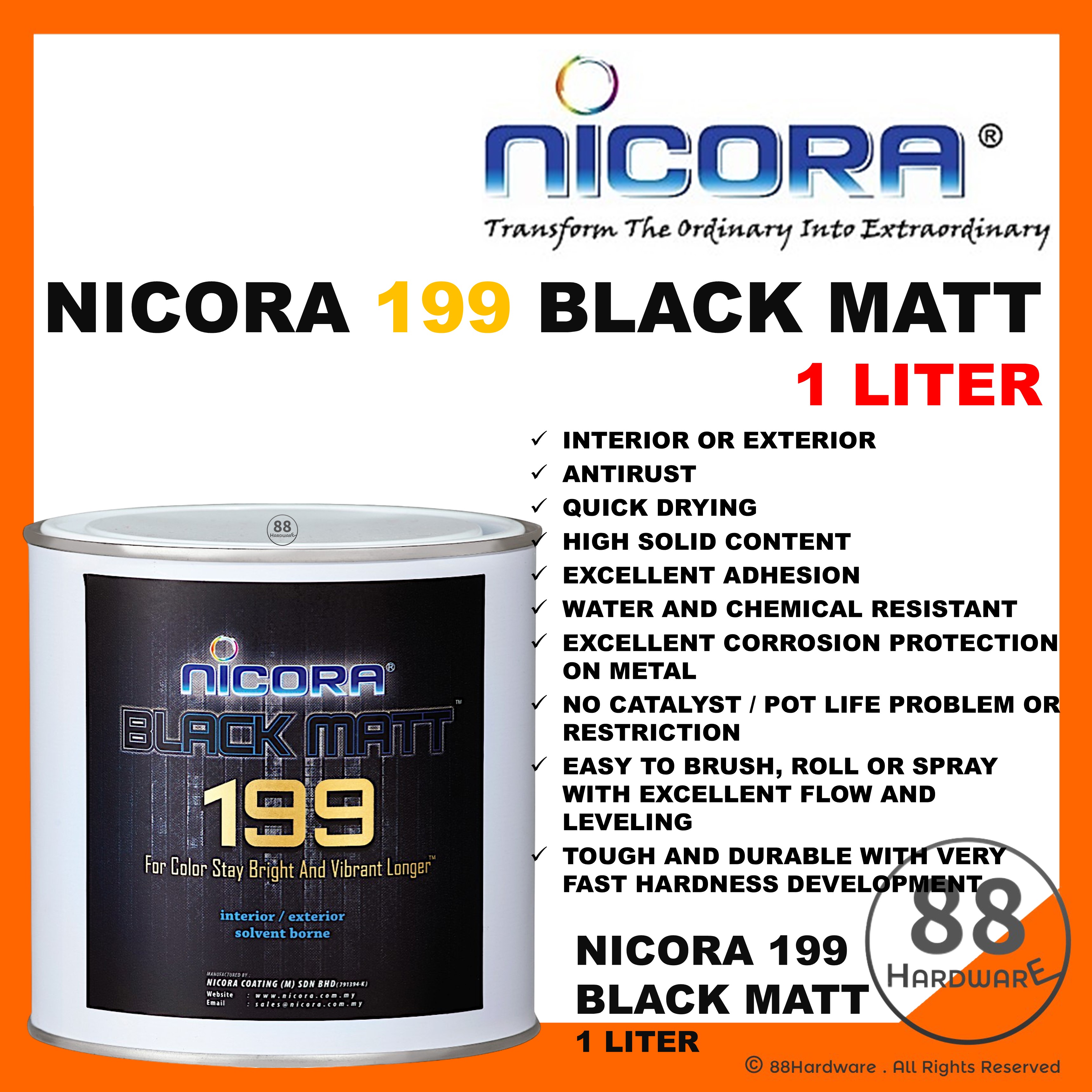 1L KTH 786 NICORA 199 matte black cat besi / cat hitam matte / cat kayu ...