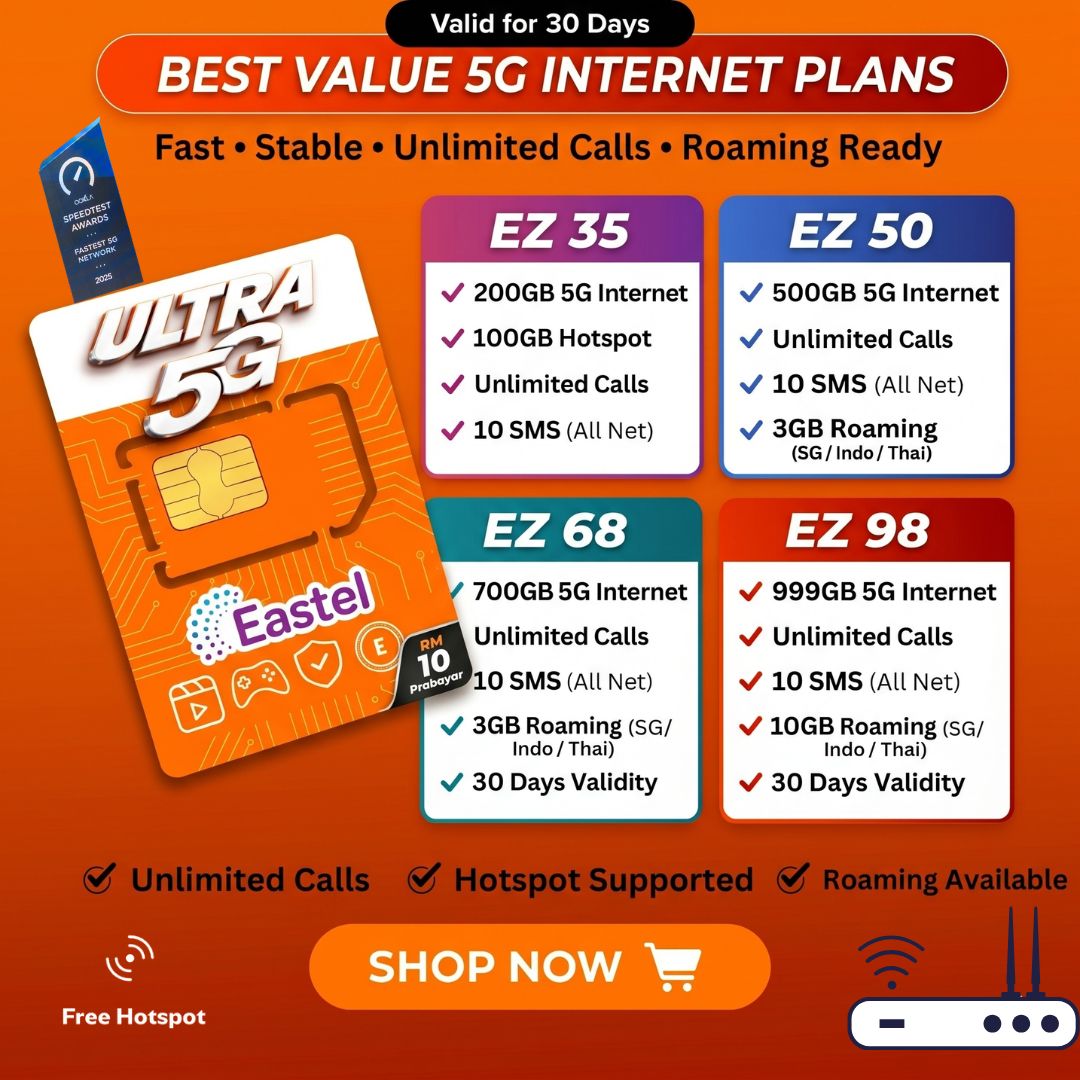 U Mobile Eastel Ultra 5G SIM Card for Router & Hotspot | EZ 35 300GB ...