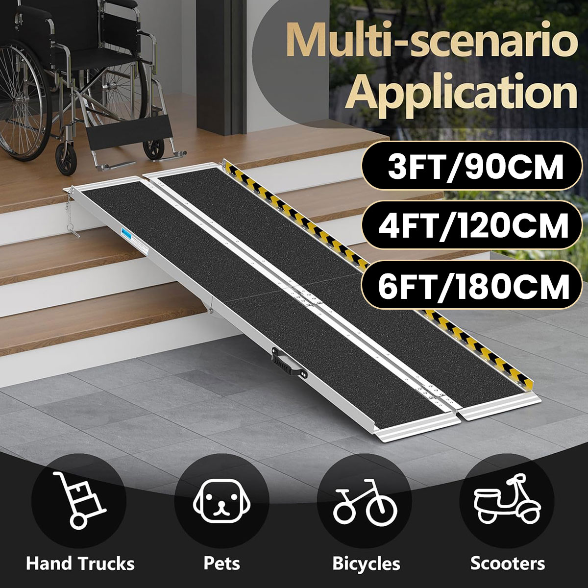 🇲🇾 Portable Wheelchair Ramp Non-Skid Aluminum Ramp Telescopic Folding ...