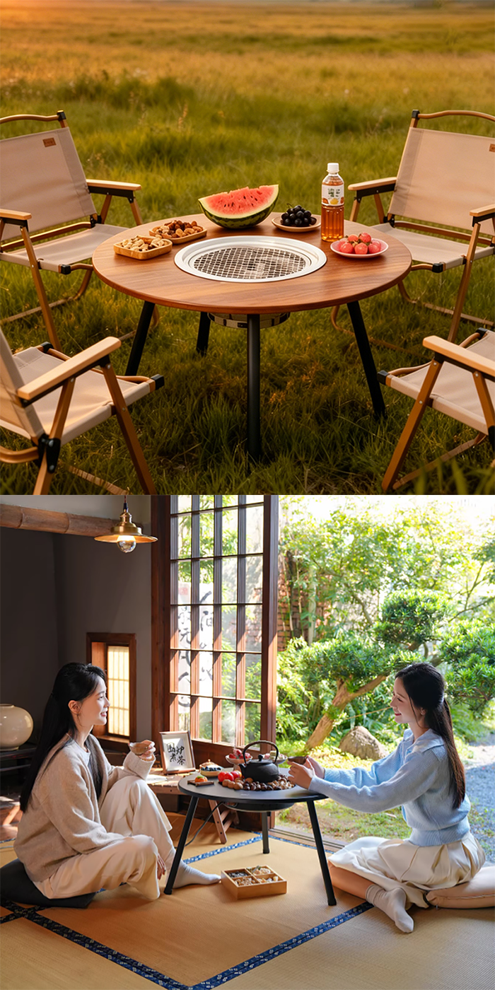 WTHB Folding Barbecue Round Table Charcoal BBQ Grill Barbecue Table ...