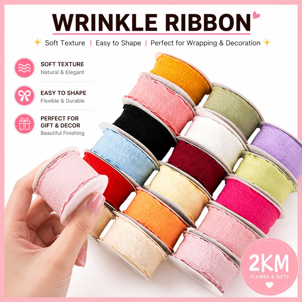 (9M) WRINKLE Ribbon Reben Riben Gift Satin Flower Bouquet Happy ...