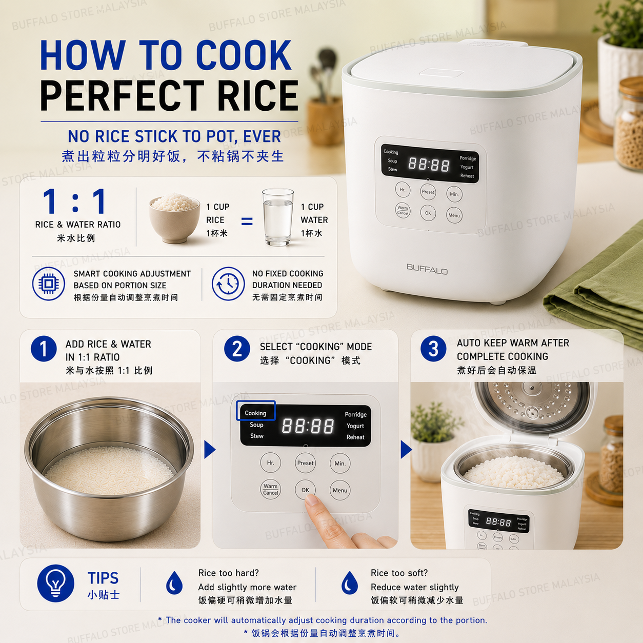 BUFFALO Mini Rice Cooker 0.6L with Stainless Steel Inner Pot | 1 Year ...