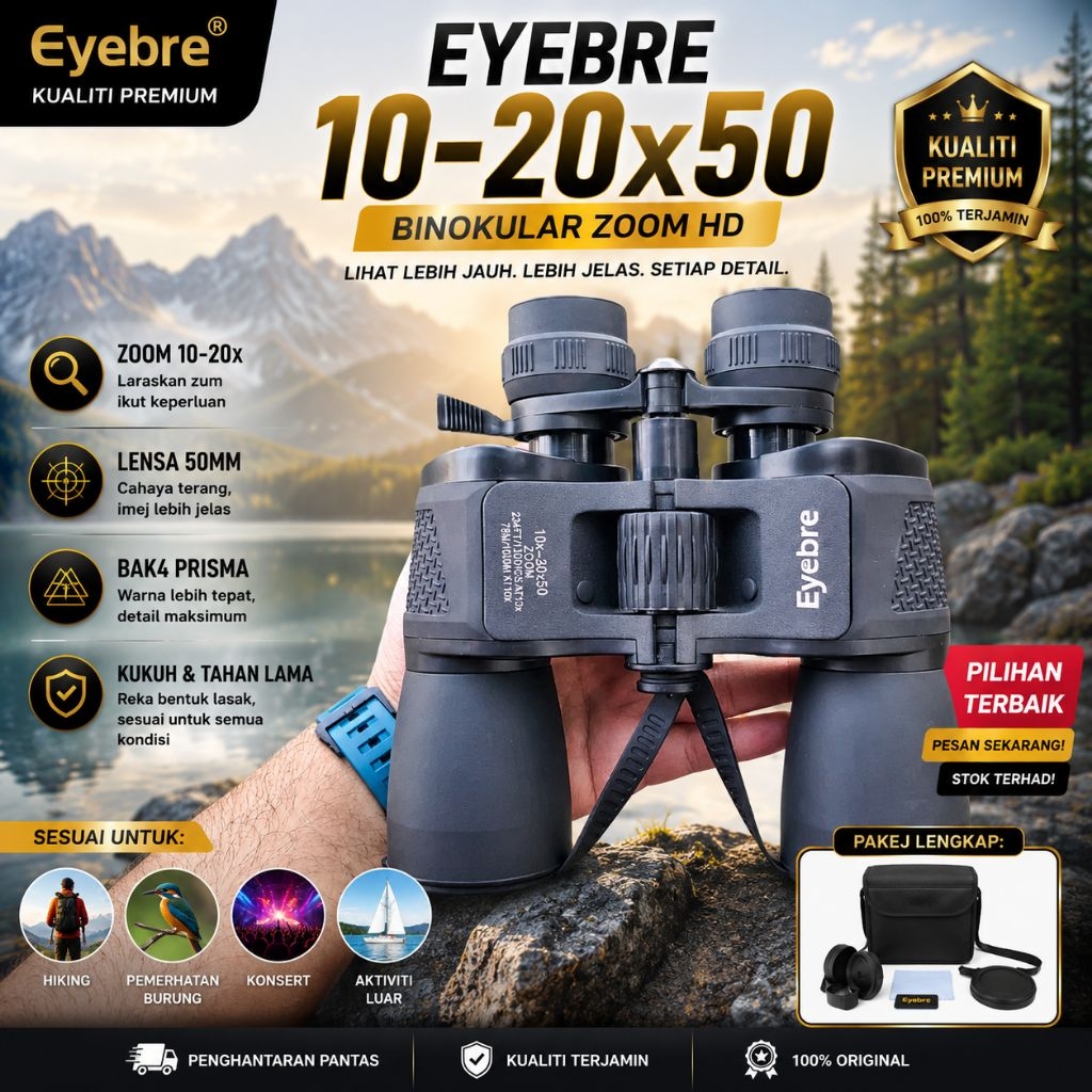 EYEBRE 10-20x50 Teropong Jarak Jauh Binocular Zoom High Power Telescope ...
